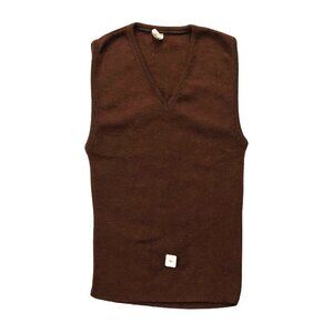Retro Vintage 1960s Dark Brown V-Neck Sleeveless Knit Top Sweater Vest